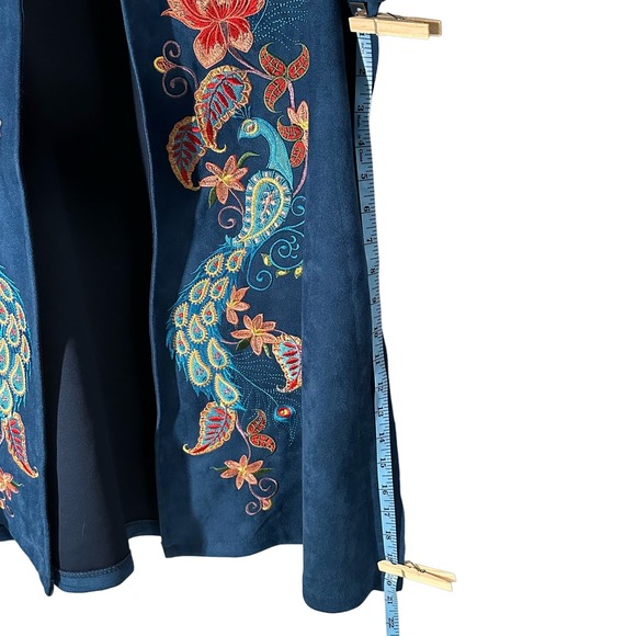 Simply Couture Embroidered Peacock Coat SZ 1X Jacket Faux Suede - Picture 12 of 12
